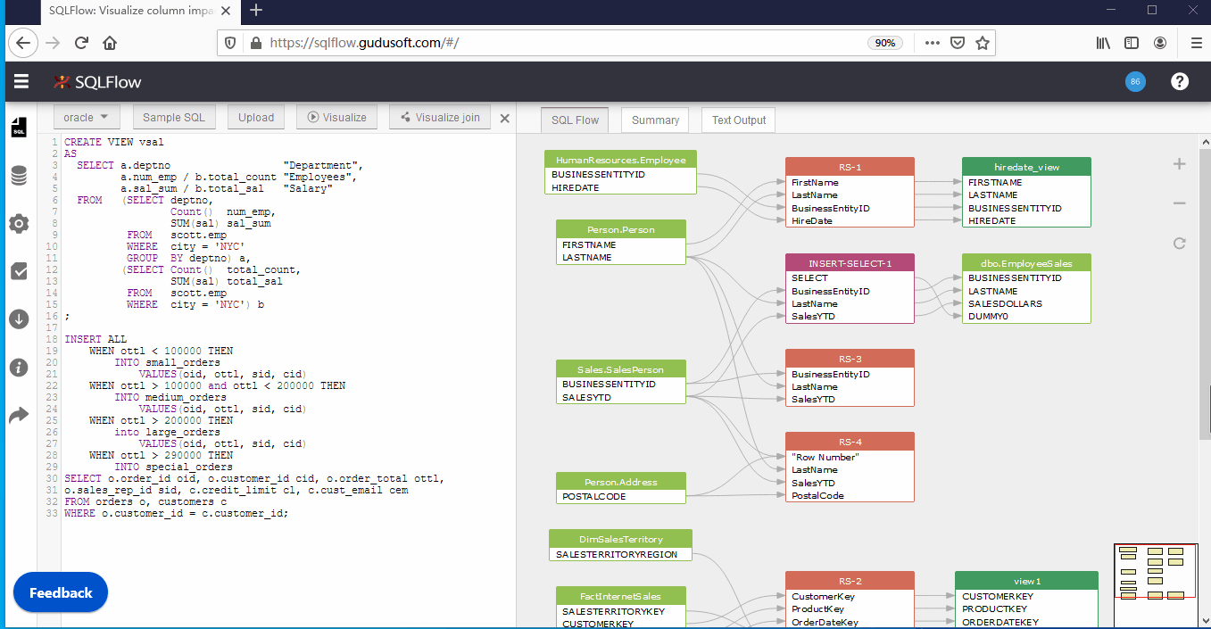 data lineage search table and visualize