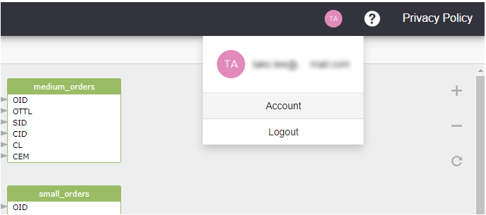 Menu du compte SQLFlow — cliquez sur l'icône d'avatar en haut à droite
